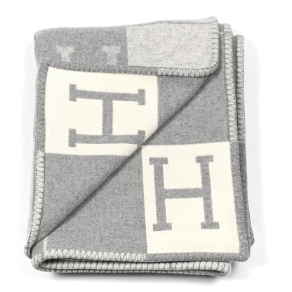 Hermes Wool Cashmere Avalon III Blanket Ecru Gris Clair 2 of 3