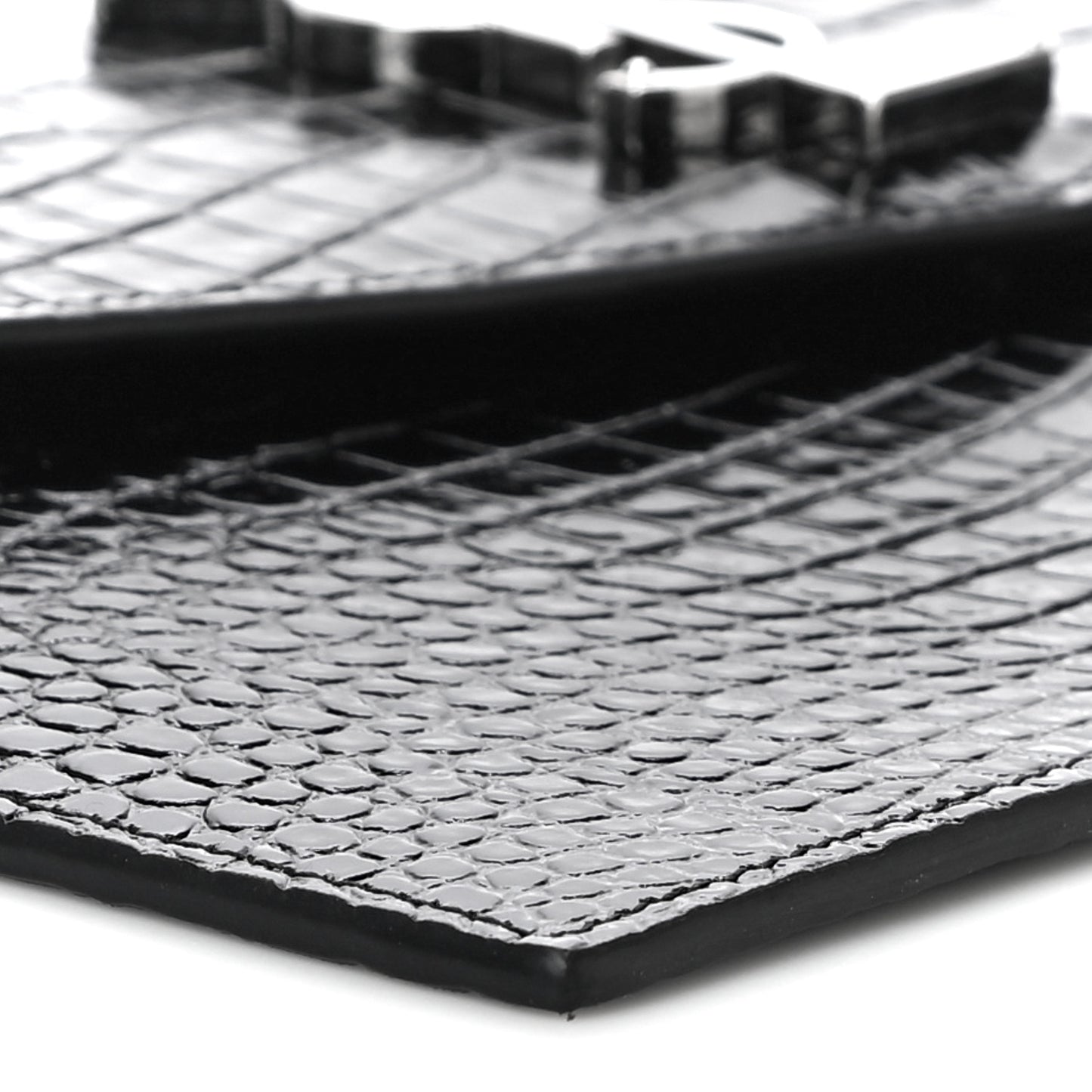 Calfskin Crocodile Embossed Uptown Monogram Clutch Black