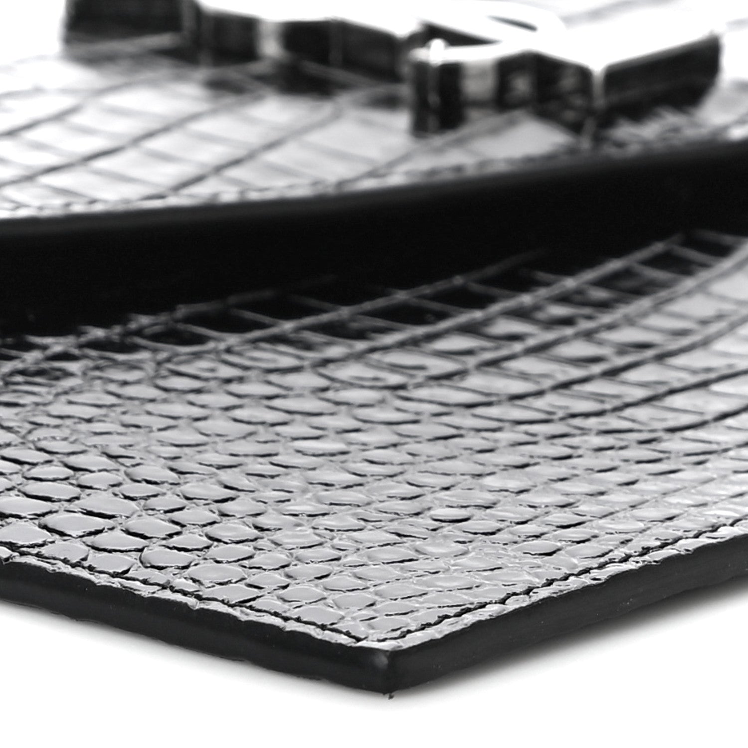 Saint Laurent Calfskin Crocodile Embossed Uptown Monogram Clutch Black 8 of 10