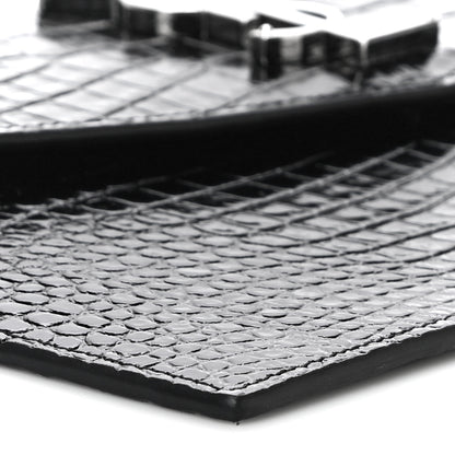 Saint Laurent Calfskin Crocodile Embossed Uptown Monogram Clutch Black 8 of 10