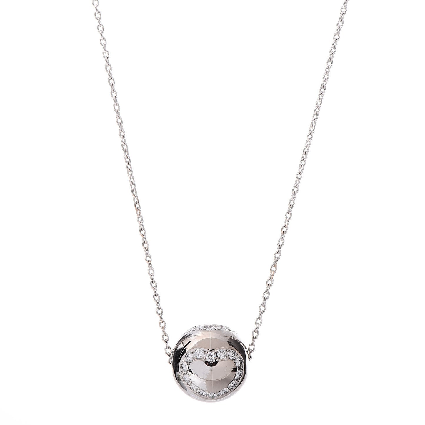 18K White Gold Diamond Heart Ball Pendant Necklace