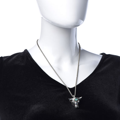 Gucci Sterling Silver Glass Anger Forest Bull Head Necklace Green 2 of 8