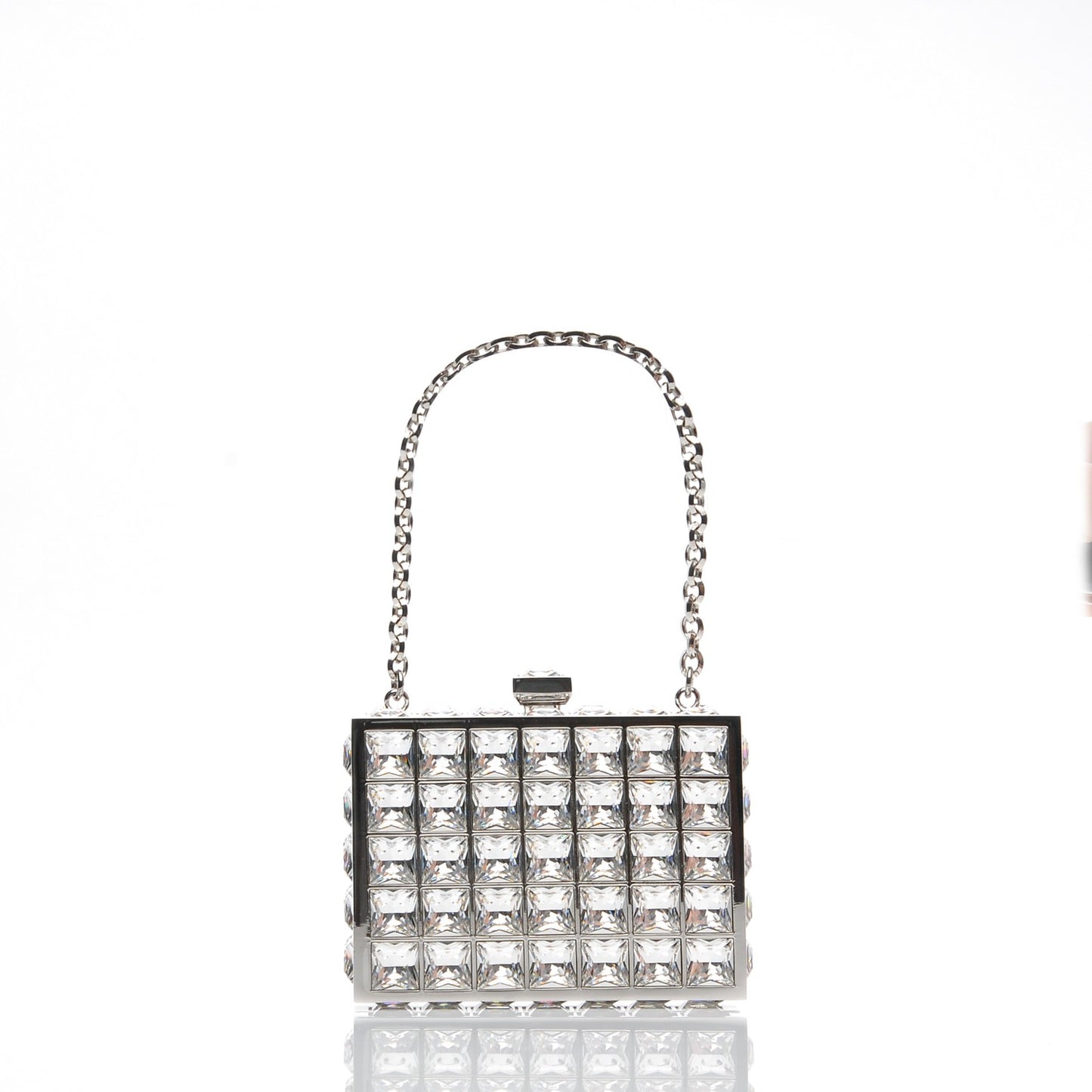 Crystal Box Clutch Silver