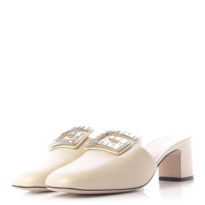 Gucci Malaga Kid Crystal Square G Madelyn Mules 40 Vintage White 3 of 12