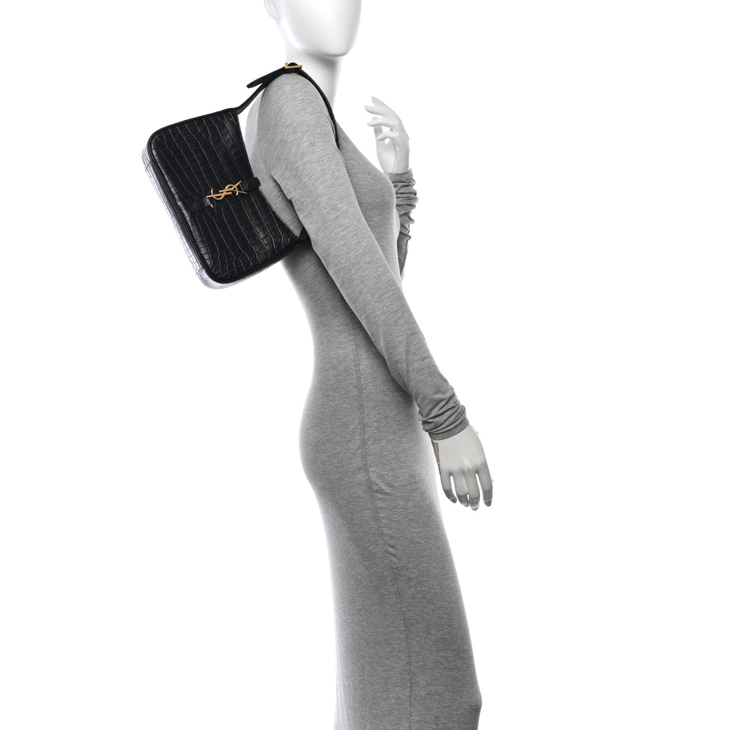 Saint Laurent Calfskin Crocodile Embossed Le 5 A 7 Hobo Black 2 of 11