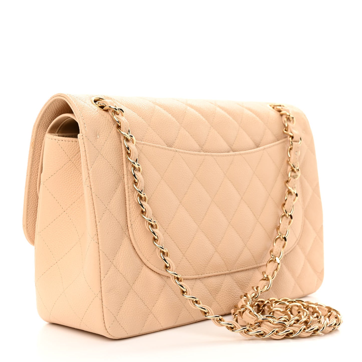 Caviar Quilted Jumbo Double Flap Beige