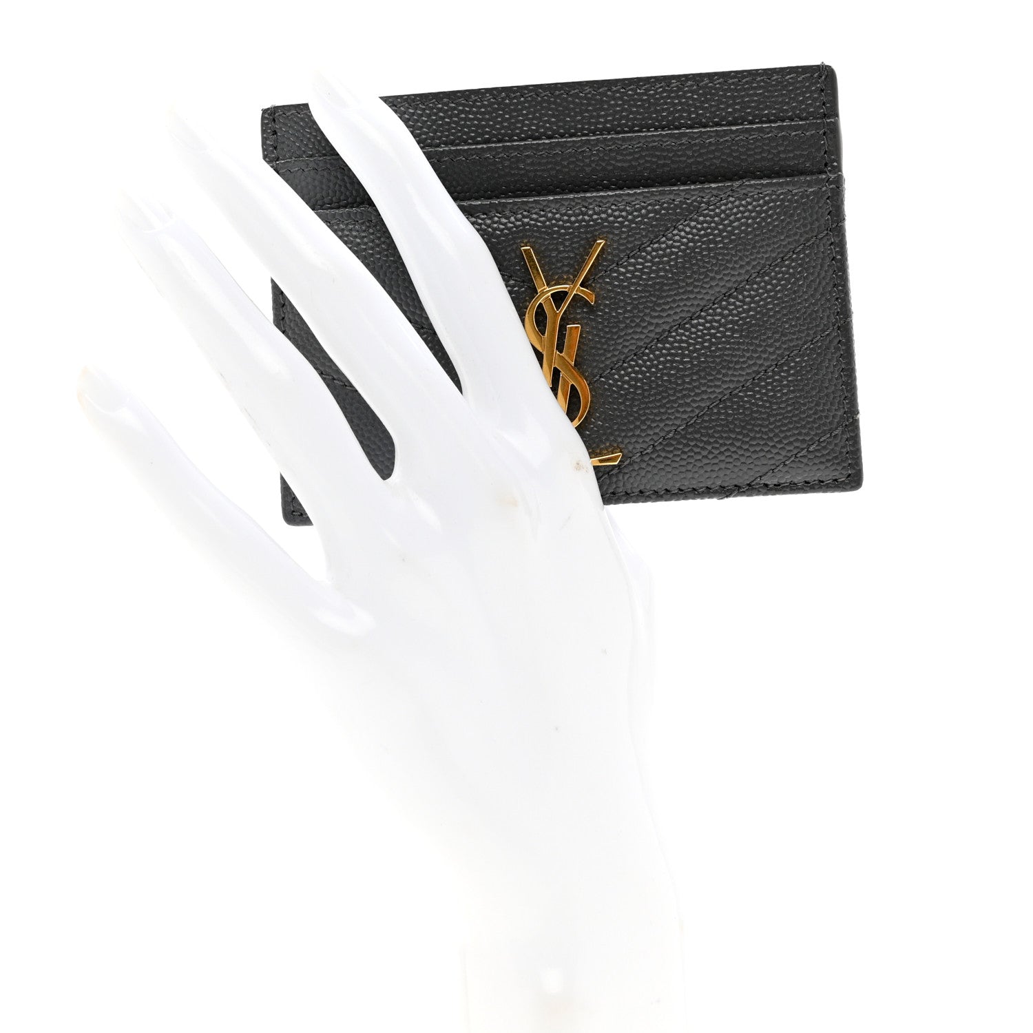 Saint Laurent Grain De Poudre Matelasse Chevron Monogram Credit Card Case Fog 3 of 7