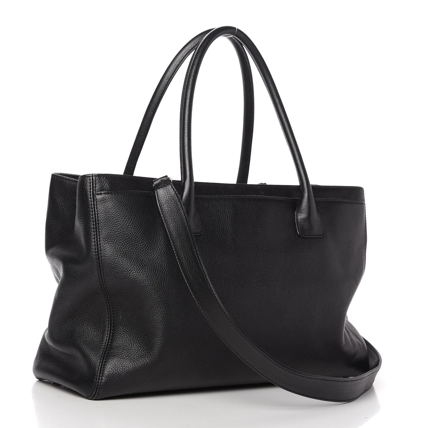 Calfskin Cerf Executive Shopper Tote Black