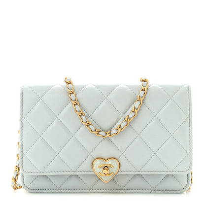 Chanel Lambskin Plexiglass Quilted Coco Love Wallet On Chain WOC Light Blue 1 of 11