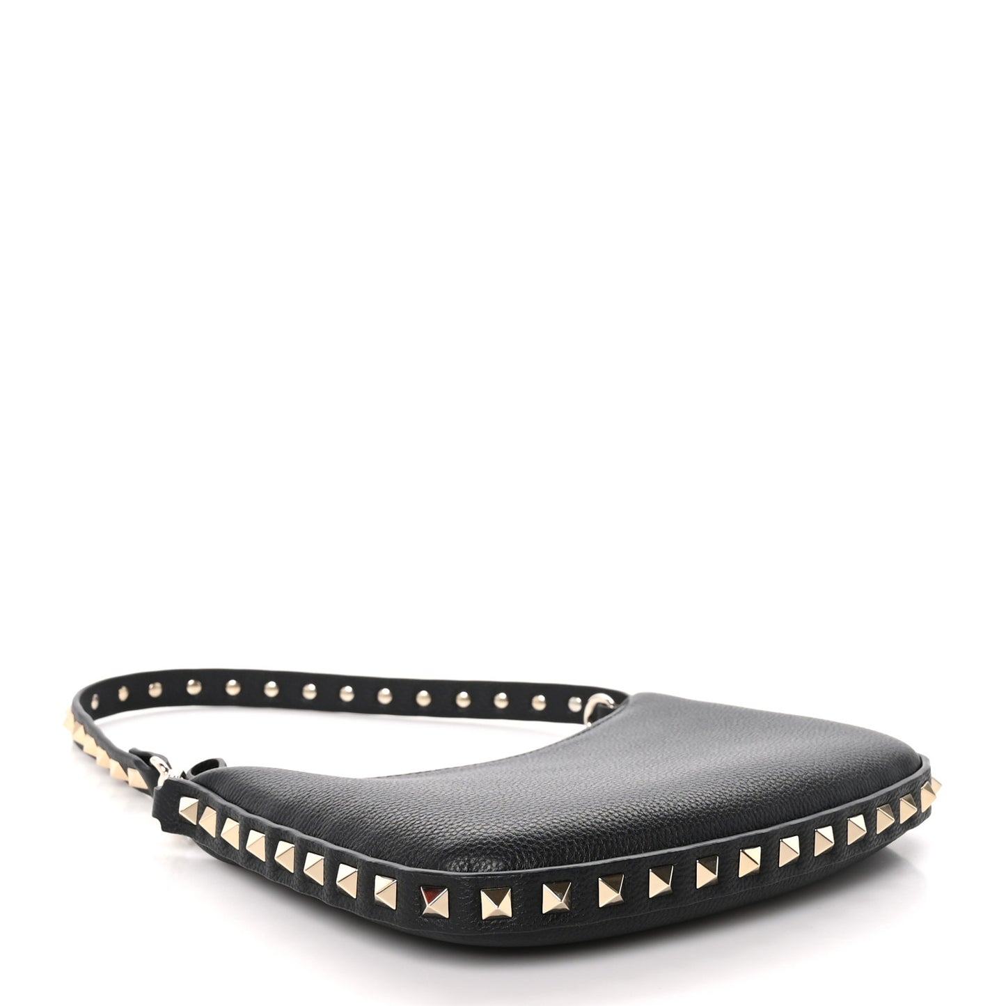 Grainy Calfskin Mini Rockstud Hobo Black