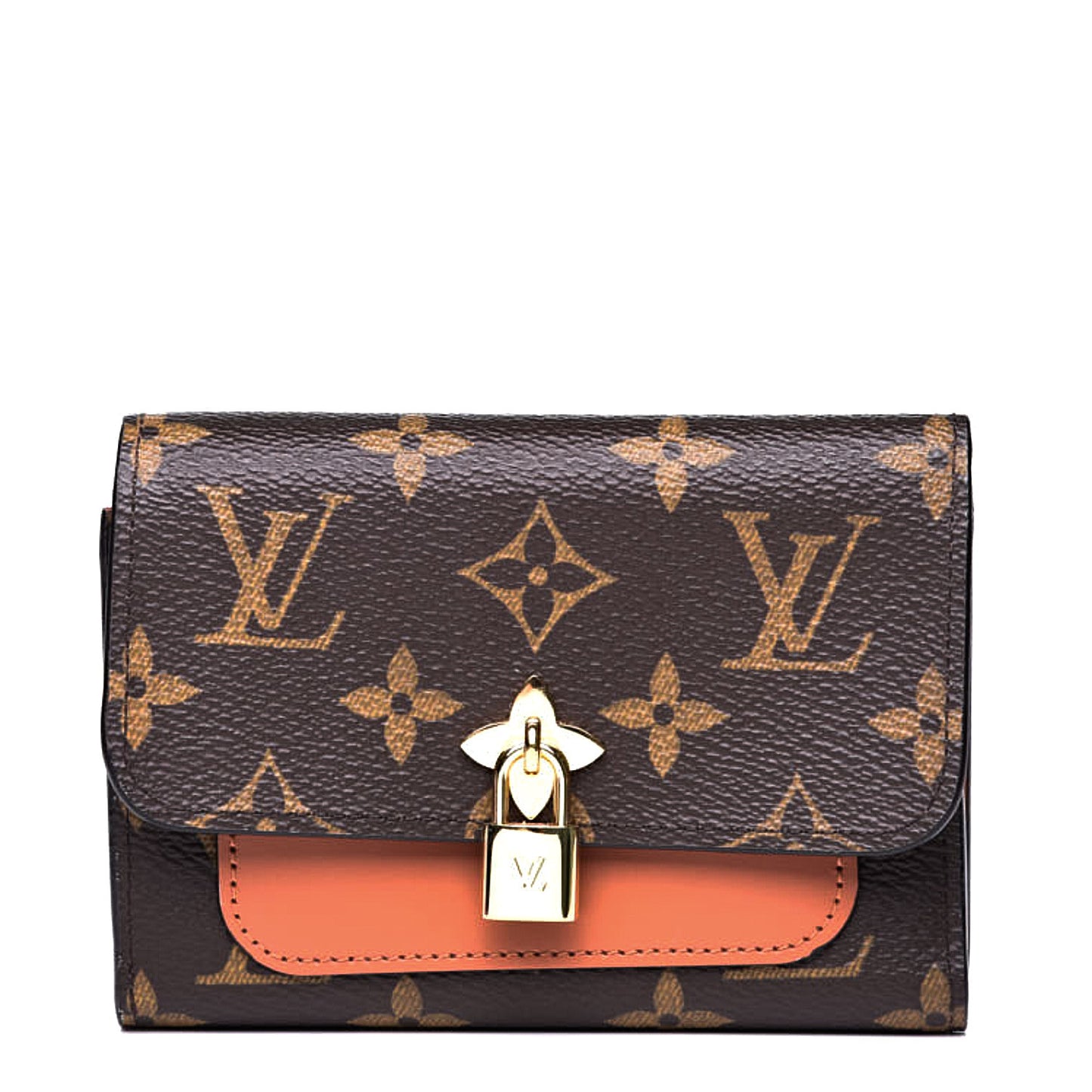 Monogram Flower Lock Compact Wallet Caramel