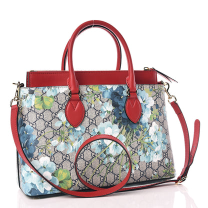 Gucci GG Supreme Monogram Blooms Medium Zip Top Tote Beige Blue Navy Hibiscus Red 3 of 9
