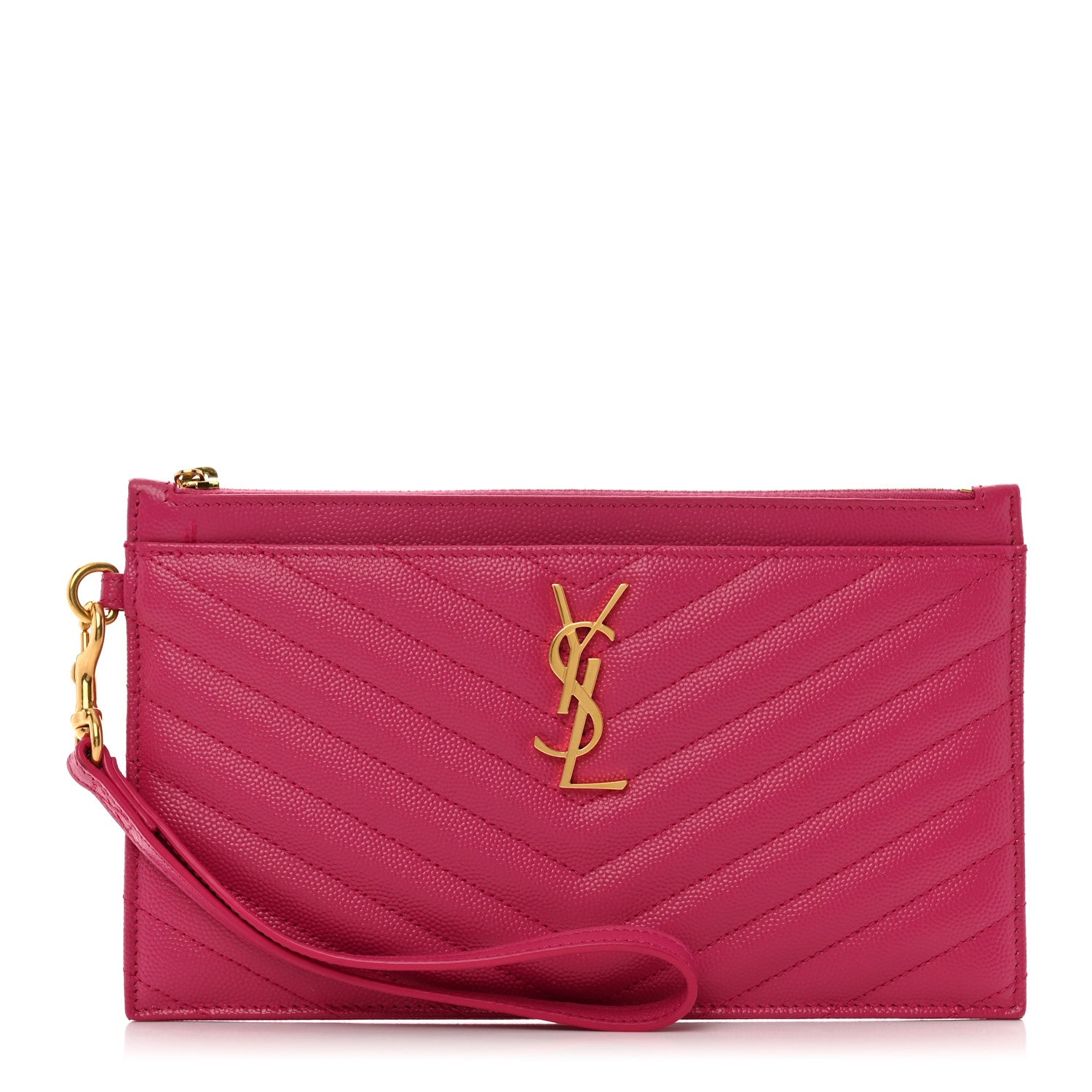 Saint Laurent Grain De Poudre Chevron Monogram Large Bill Pouch Fuxia 1 of 8