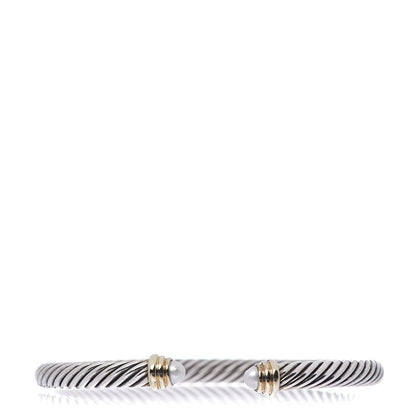 David Yurman Sterling Silver 14K Yellow Gold Pearl 5mm Cable Classics Petite Color Bracelet 1 of 4