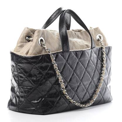 Chanel Glazed Calfskin Lambskin Portobello Tote Black Beige 3 of 15