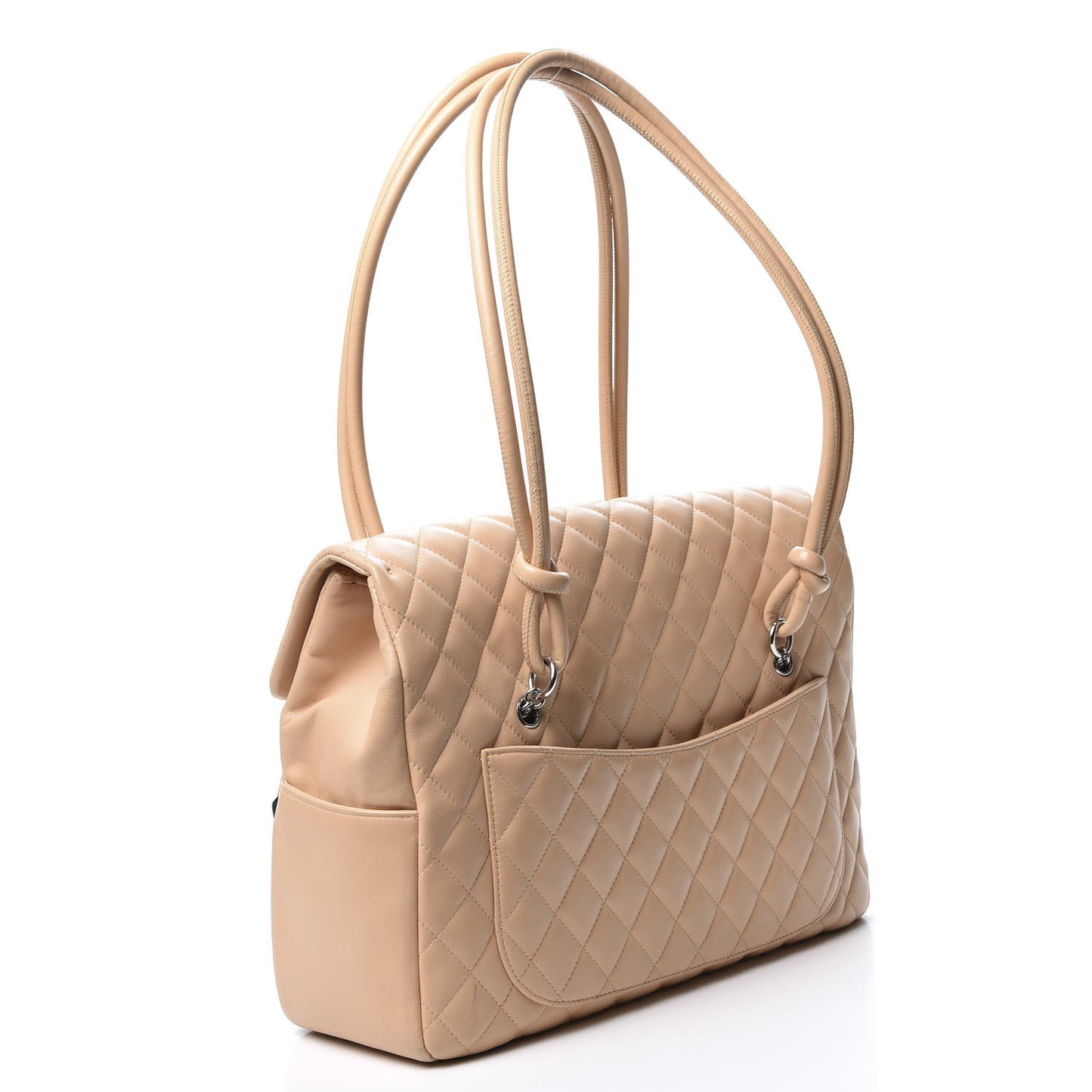 Calfskin Quilted Large Cambon Flap Beige Black