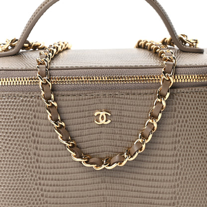 Chanel Calfskin Lizard Embossed Top Handle Vanity With Chain Dark Khaki 8 of 11