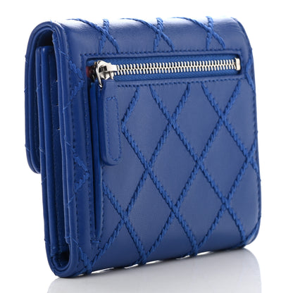 Chanel Calfskin Stitched Fancy CC Compact Flap Wallet Blue 3 of 12
