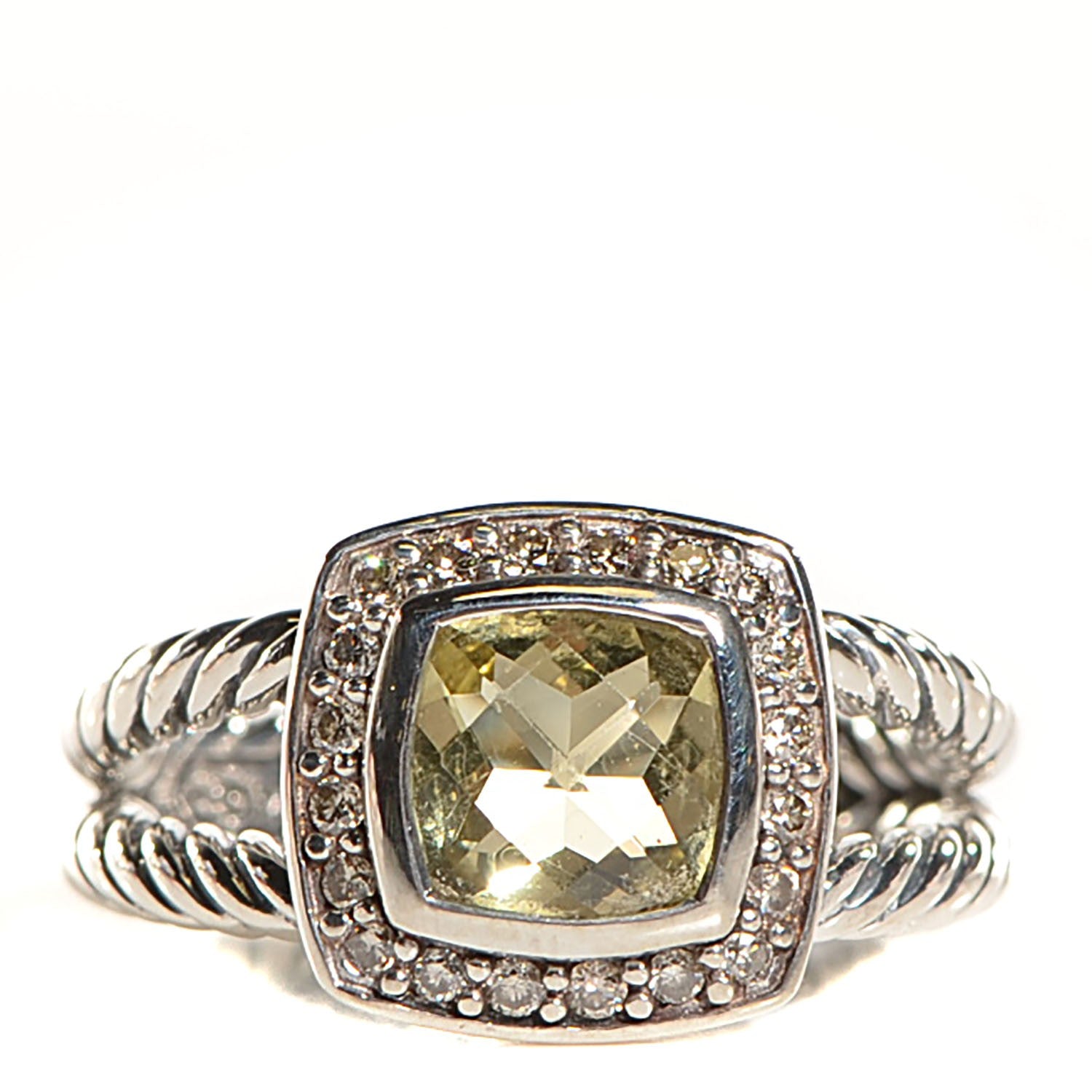 David Yurman Sterling Silver Diamond Prasiolite 7mm Petite Albion Ring 52 6 1 of 5