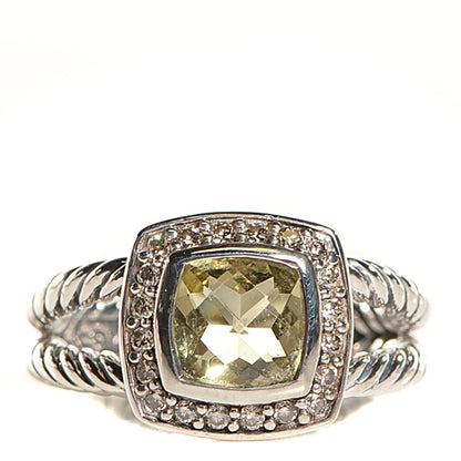 David Yurman Sterling Silver Diamond Prasiolite 7mm Petite Albion Ring 52 6 1 of 5