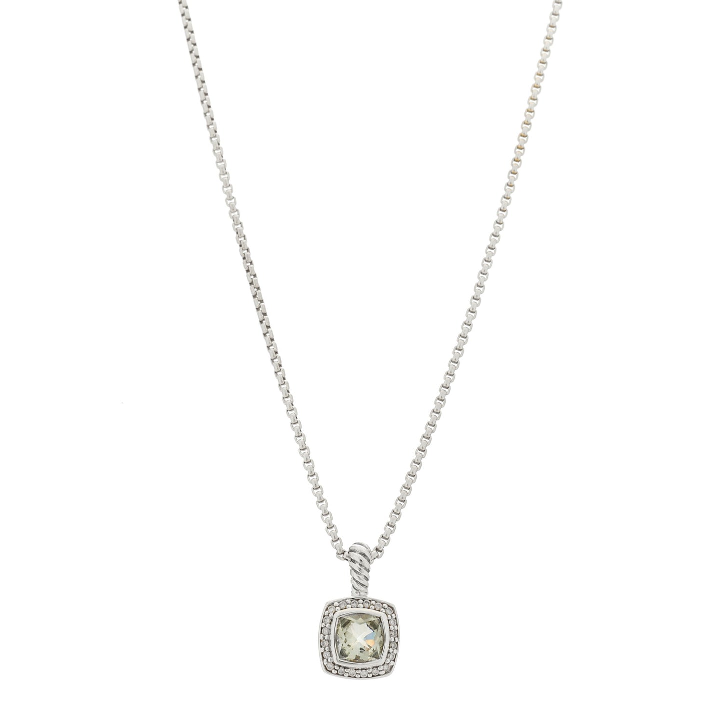 Sterling Silver Diamond Prasiolite 7mm Petite Albion Pendant Necklace