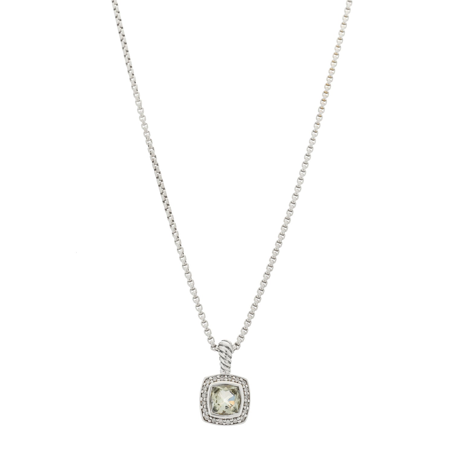 David Yurman Sterling Silver Diamond Prasiolite 7mm Petite Albion Pendant Necklace 1 of 5