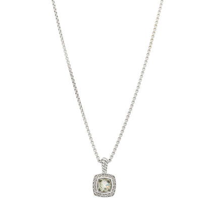 David Yurman Sterling Silver Diamond Prasiolite 7mm Petite Albion Pendant Necklace 1 of 5