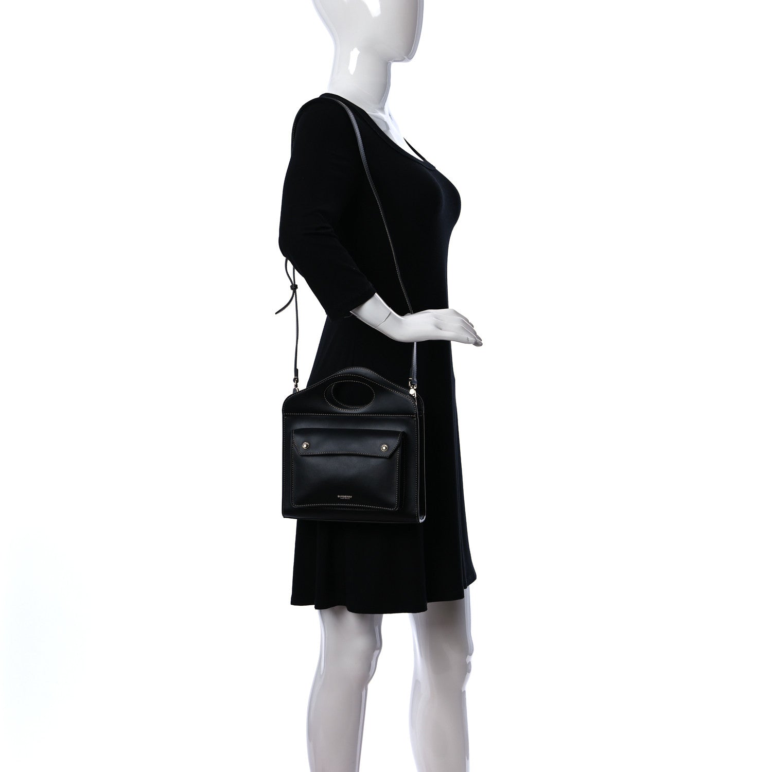Burberry Smooth Calfskin Topstitched Mini Pocket Bag Black 2 of 9