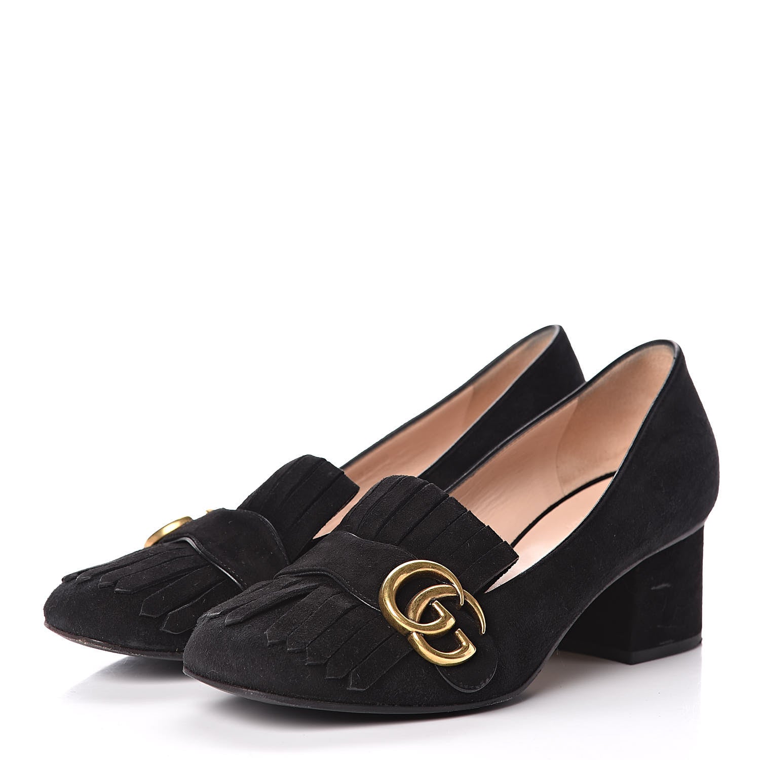 Gucci Kid Scamosciato GG Marmont Fringe 50mm Loafer Pumps 36 Black 3 of 11