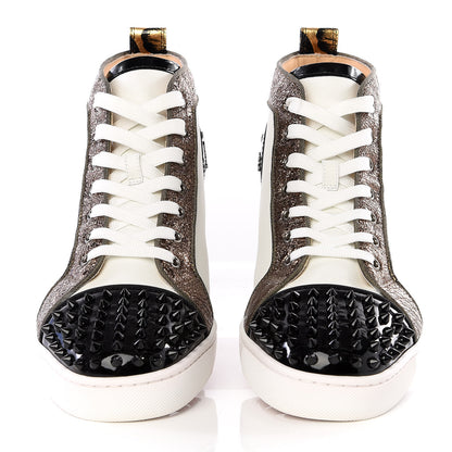 Christian Louboutin Calfskin Patent Lame Hibiscus Mens Louis Spikes High Top Sneaker 41.5 Black Gold White 5 of 10