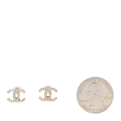 Chanel Pearl Crystal CC Charms Stud Earrings Light Gold 2 of 5