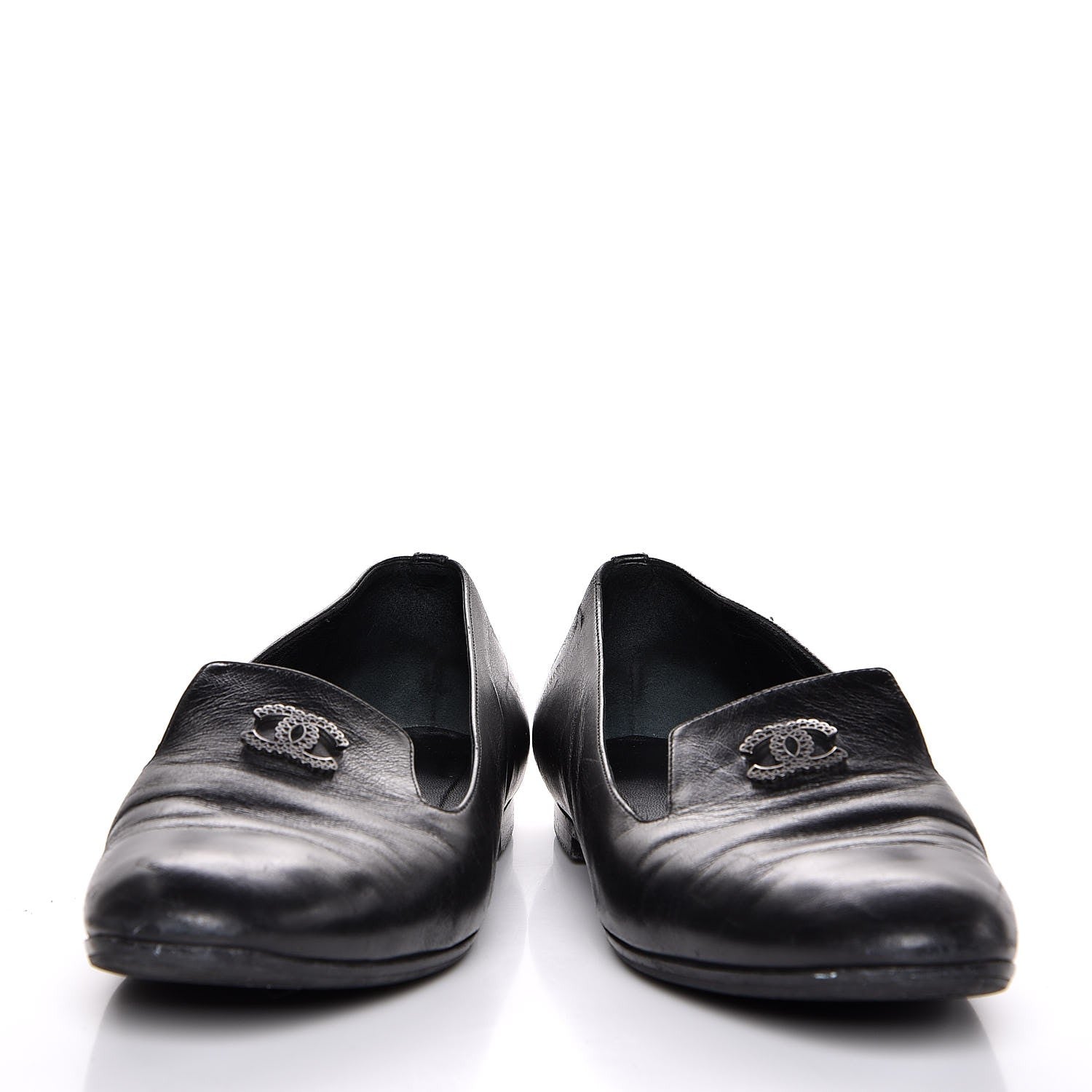Chanel Calfskin CC Chain Loafers 38 Black 9 of 9