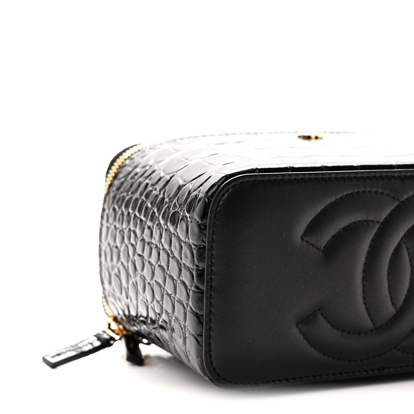 Calfskin Crocodile Embossed Top Handle Vanity Black
