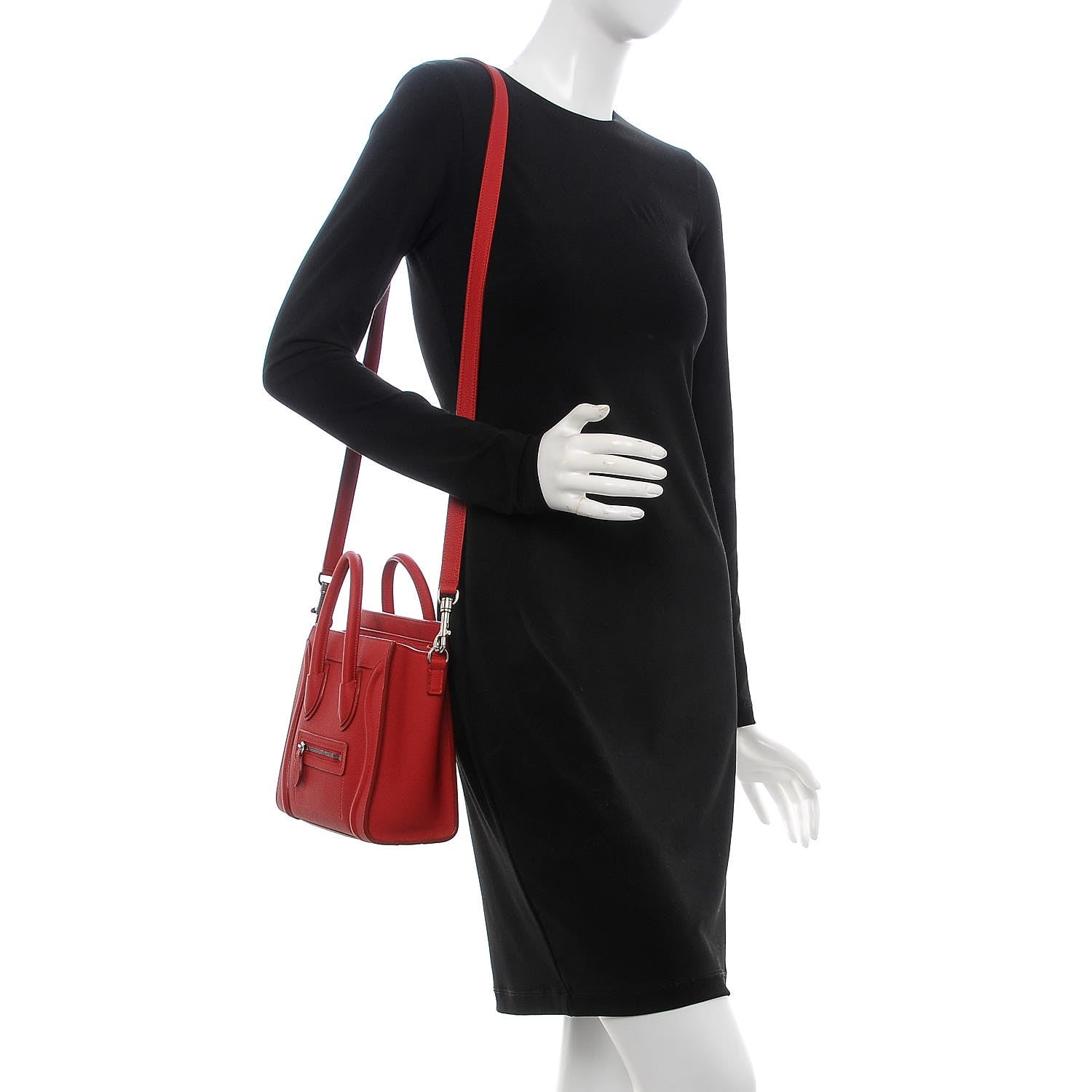 Celine Drummed Calfskin Nano Luggage Red 2 of 8