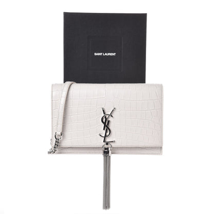 Saint Laurent Calfskin Crocodile Embossed Kate Monogram Tassel Chain Wallet Cremasoft 8 of 8