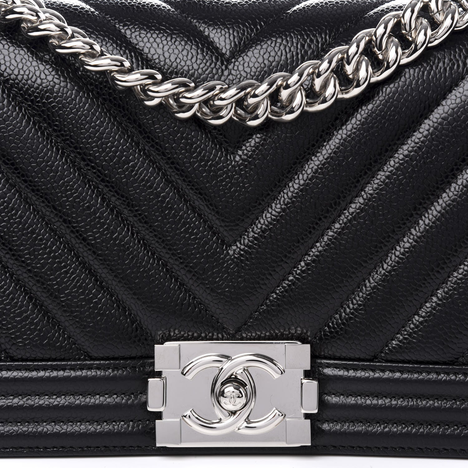 Chanel Caviar Chevron Quilted Medium Boy Flap Black 9 of 9