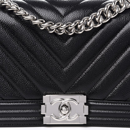 Chanel Caviar Chevron Quilted Medium Boy Flap Black 9 of 9