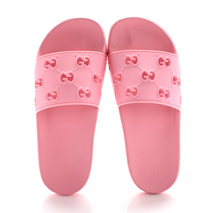 Gucci Rubber GG Monogram Perforated Womens Slide Sandals 37 Rose Box 2 of 8