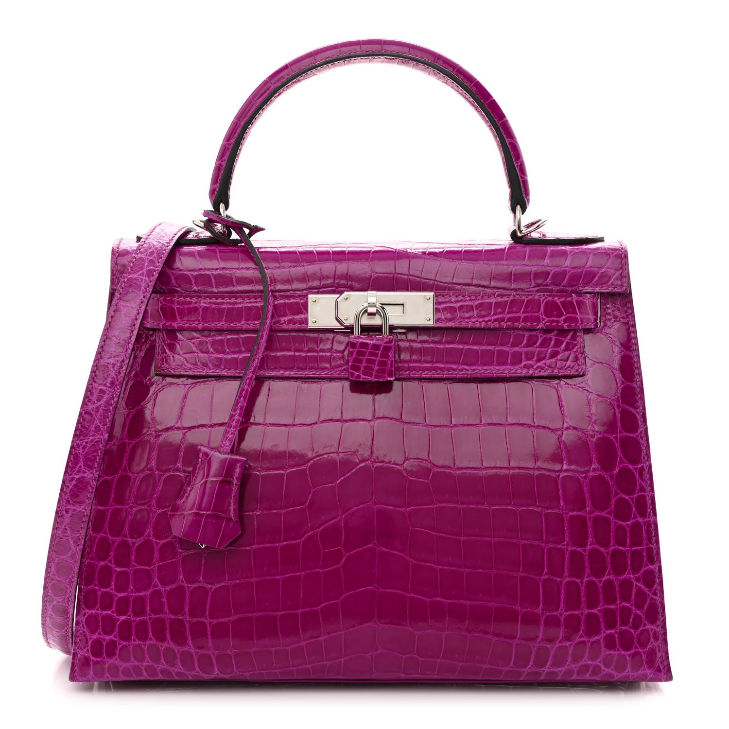 Hermes Shiny Niloticus Crocodile Kelly Sellier 28 Rose Scheherazade 1 of 11