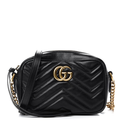 Gucci Calfskin Matelasse Mini GG Marmont Chain Shoulder Bag Black 1 of 13