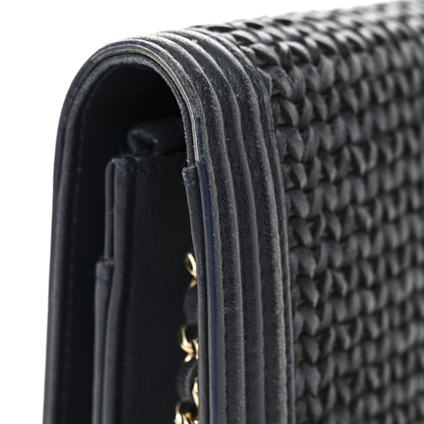 Braided Sheepskin Boy Wallet On Chain WOC Navy Black