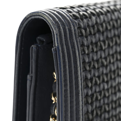 Chanel Braided Sheepskin Boy Wallet On Chain WOC Navy Black 15 of 16