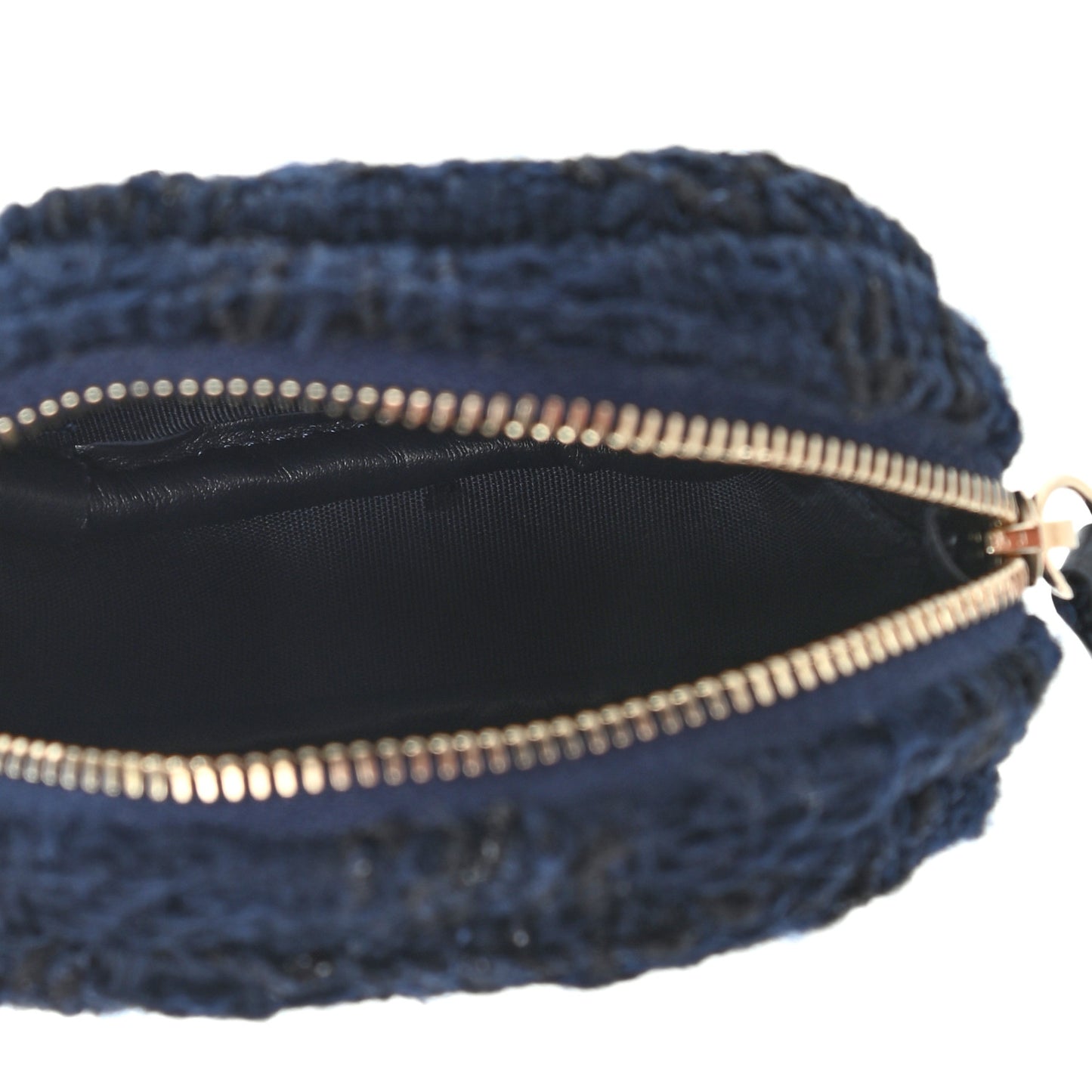 Wool Tweed Quilted Round Clip On Coin Purse Blue