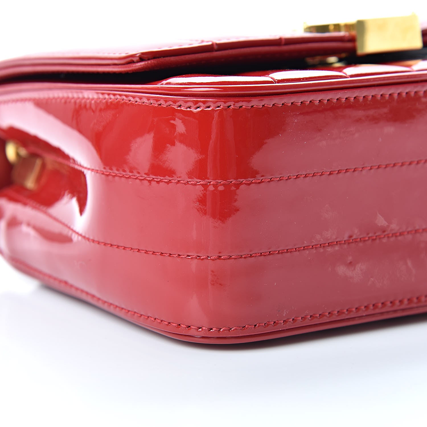 Saint Laurent Patent Matelasse Monogram Small Vicky Chain Bag Red 10 of 11