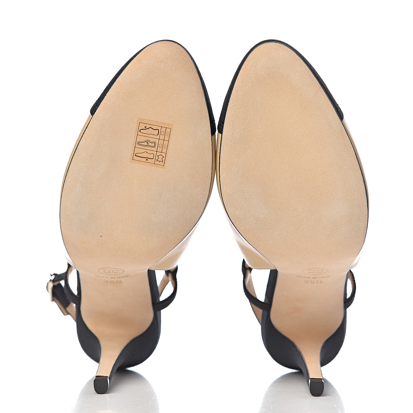 Lambskin Grosgrain Cap Toe CC Slingback Pumps 39.5 Beige Black