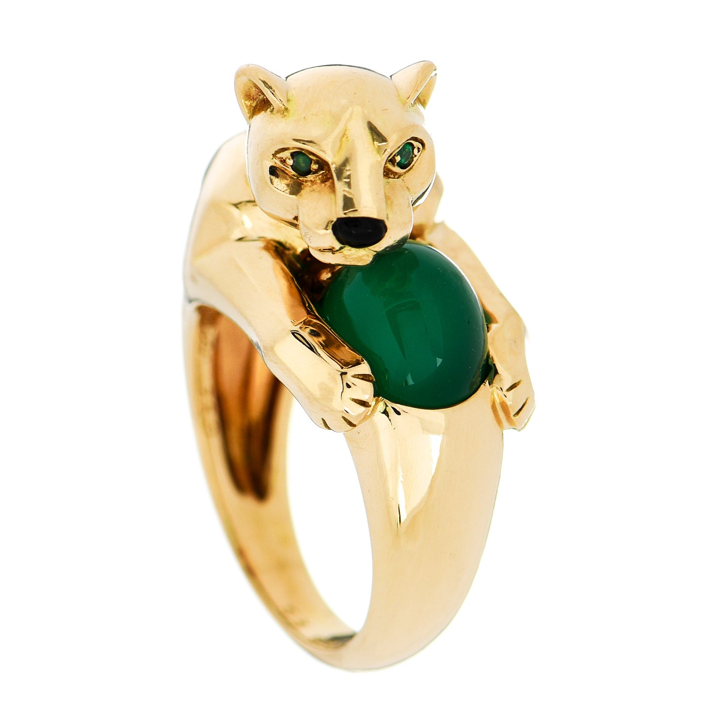18K Yellow Gold Onyx Chalcedony Panthère De Cartier Ring 53 6.5