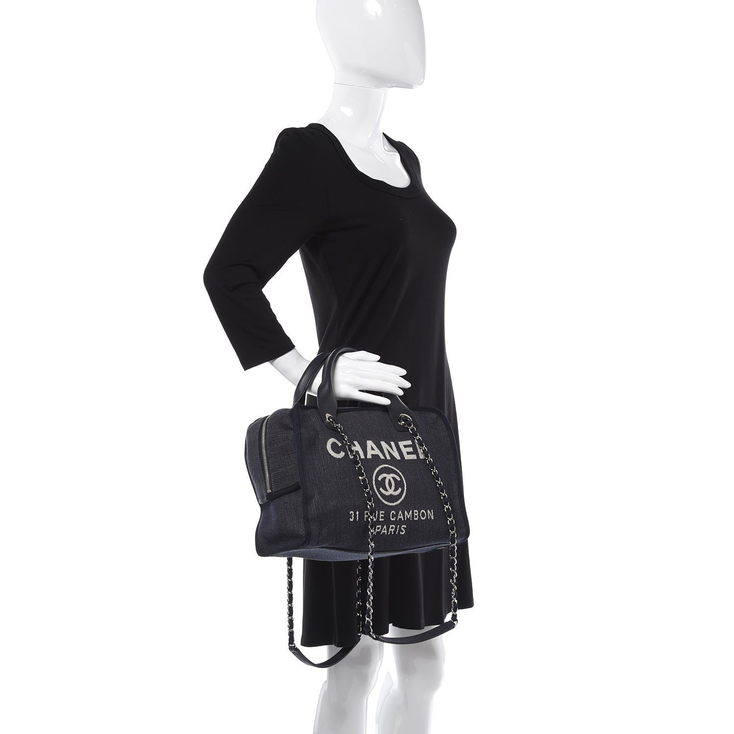 Chanel Denim Deauville Bowling Bag Dark Blue 2 of 9