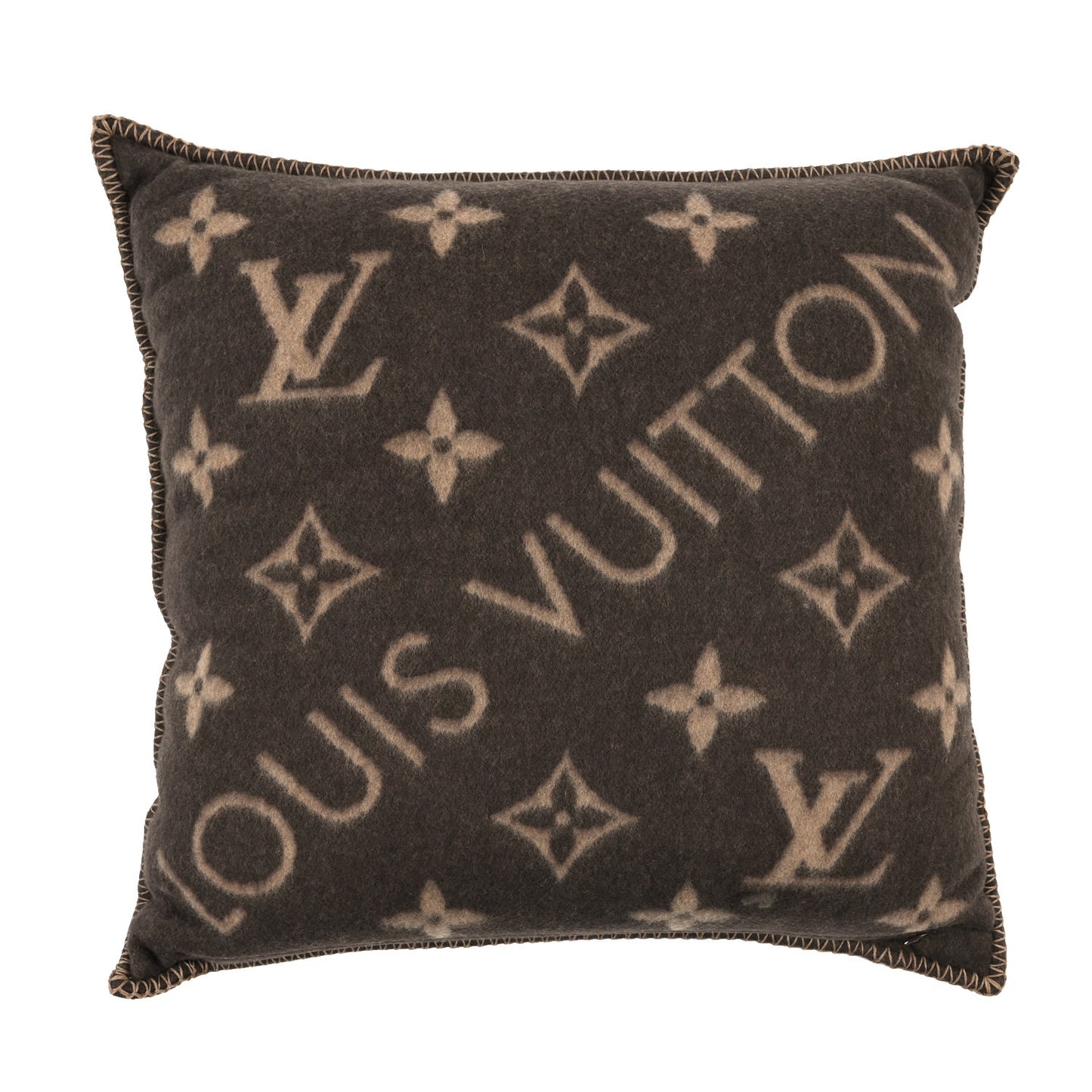 Wool Cashmere Neo Monogram Cushion Pillow Brown