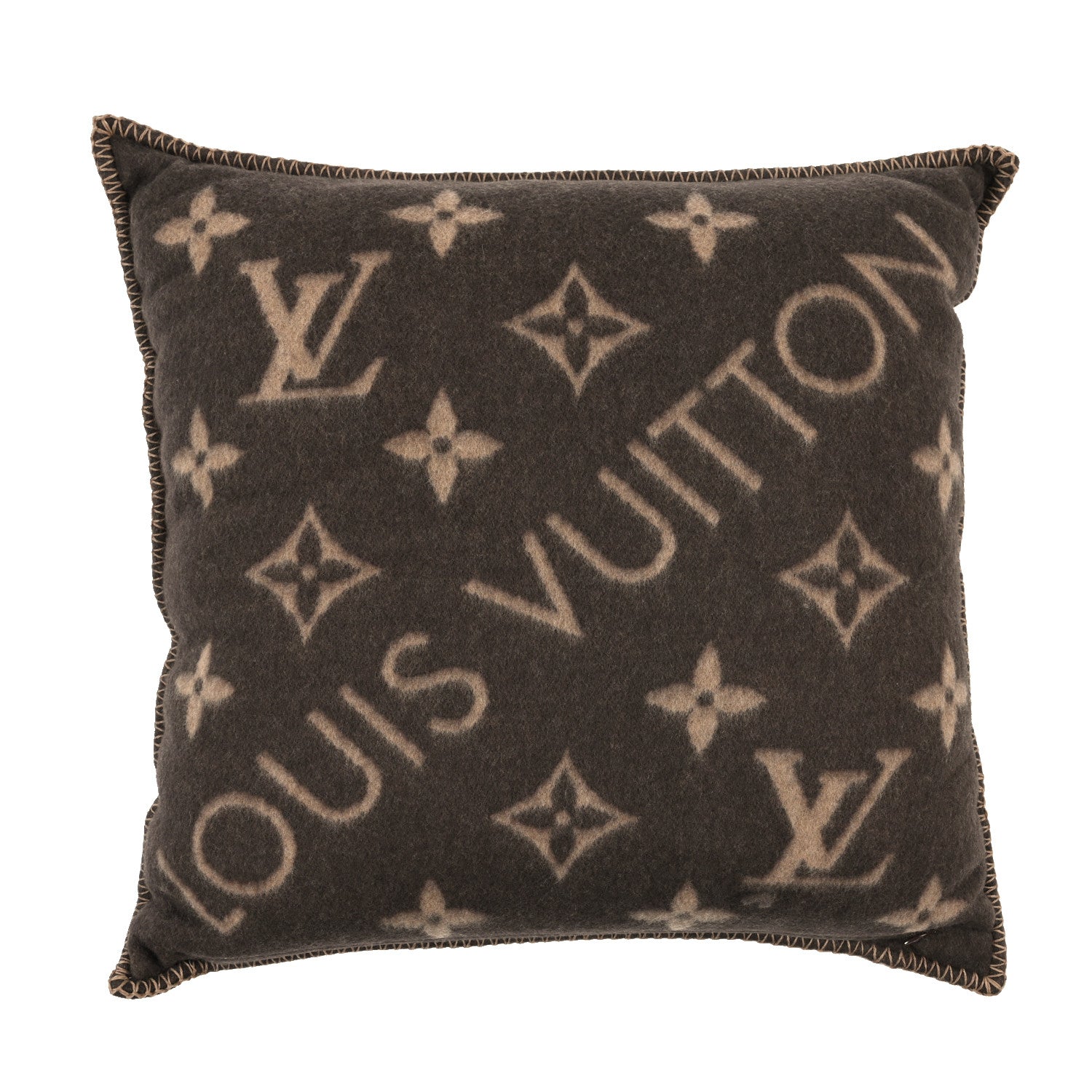 Louis Vuitton Wool Cashmere Neo Monogram Cushion Pillow Brown 1 of 3