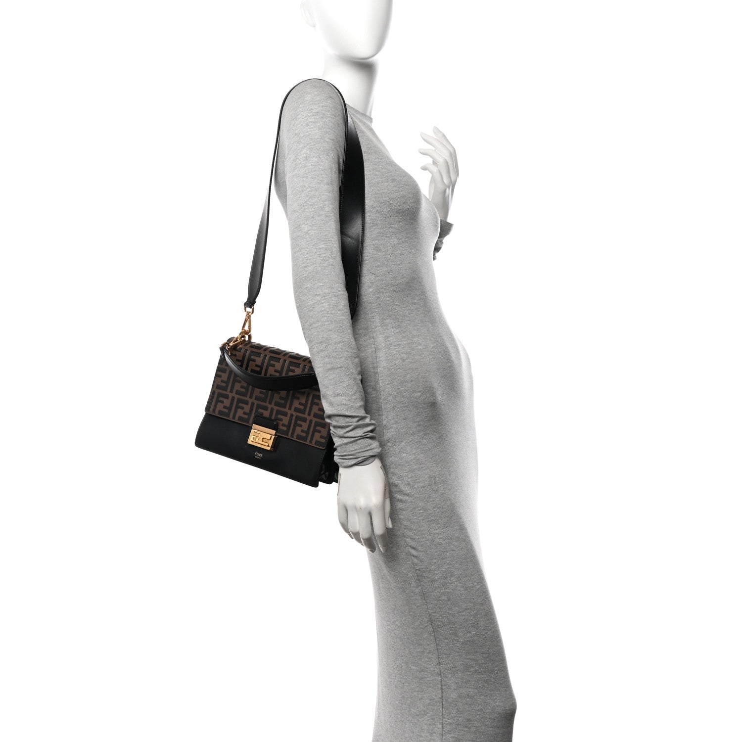 Fendi Vitello Liberty Bi-Color FF 1974 Embossed Chain Strap Kan U Shoulder Bag Black Maya 2 of 11